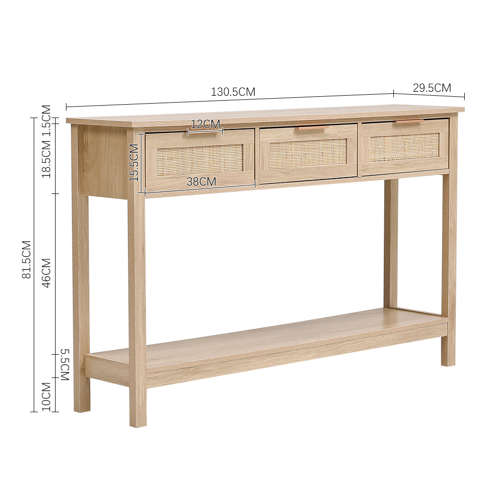 Breeins Rustic Wood Console Table With 3 Rattan Drawer
