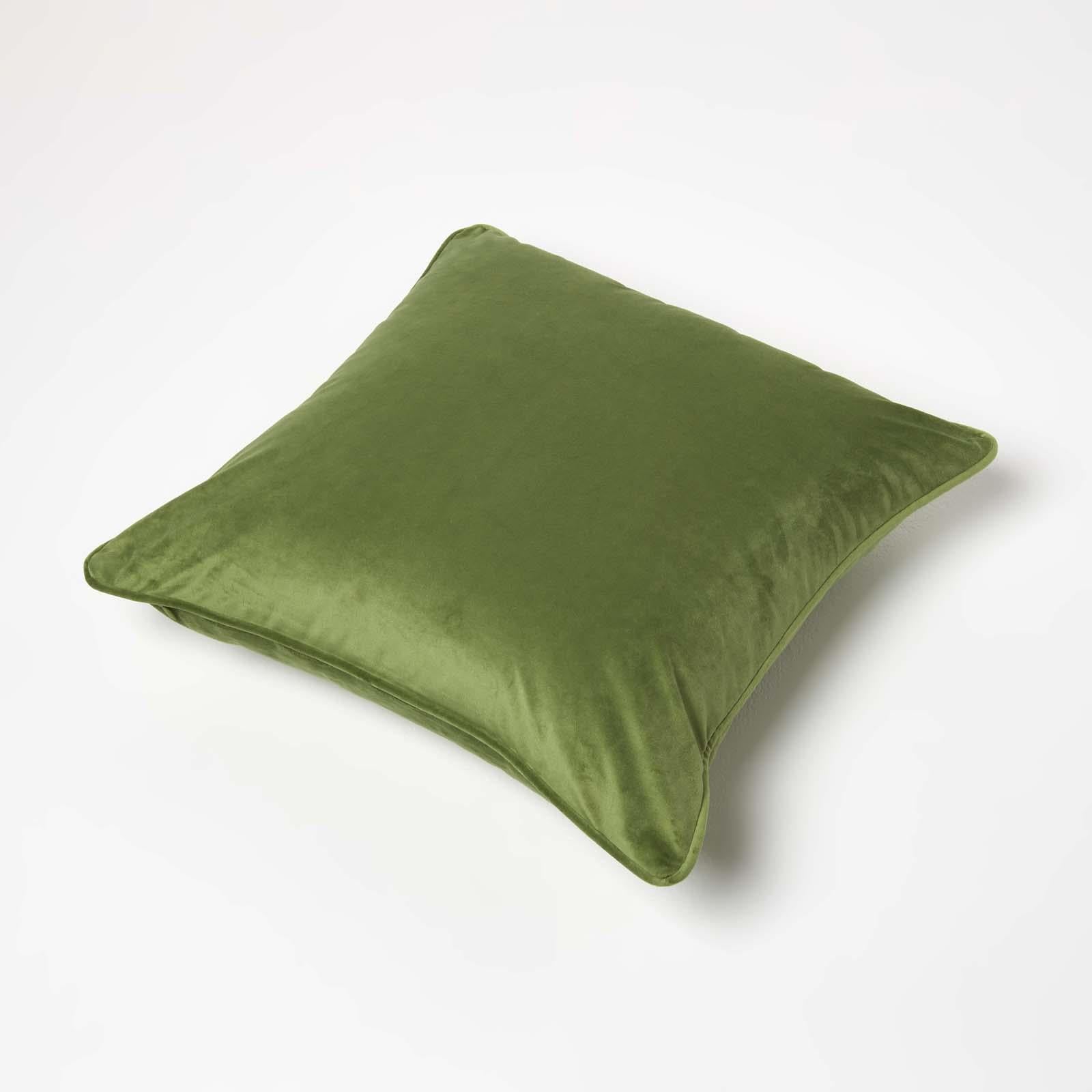 Filled Velvet Cushion With Piped Edge 46 X 46 Cm | 45cm x 45cm | Olive Green
