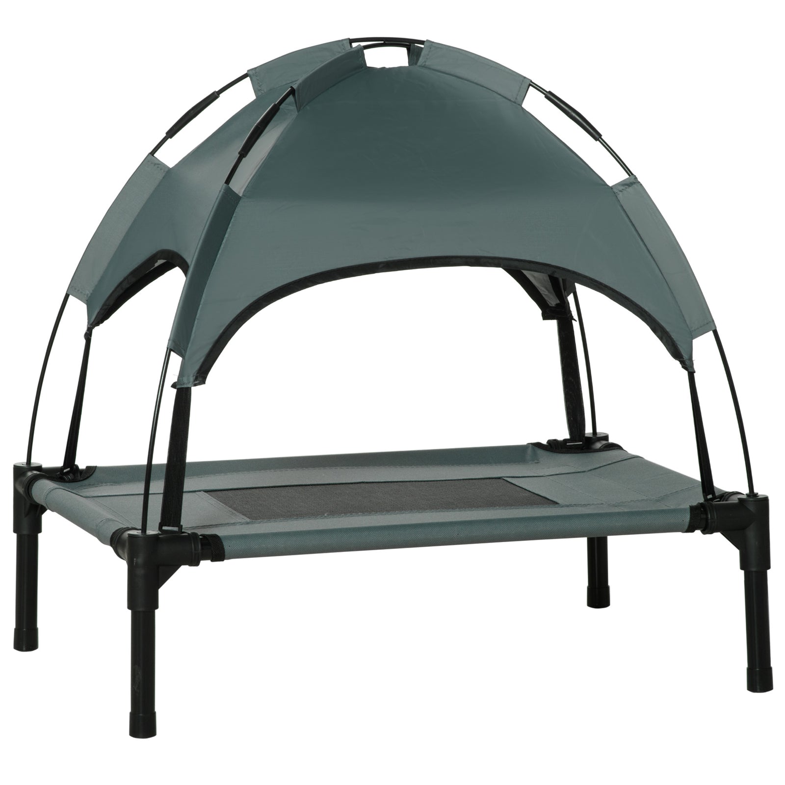 Pawhut 61cm Elevated Dog Bed Cooling Raised Pet Cot Uv Protection Canopy | Gray