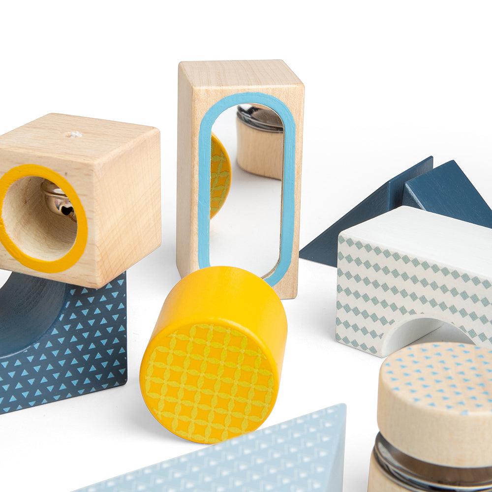 Wooden Sensory Explorer Blocks, Includes Storage Tray
