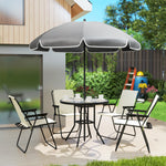 6 Pieces Garden Furniture Set W/ Parasol, Folding Chairs | Cream