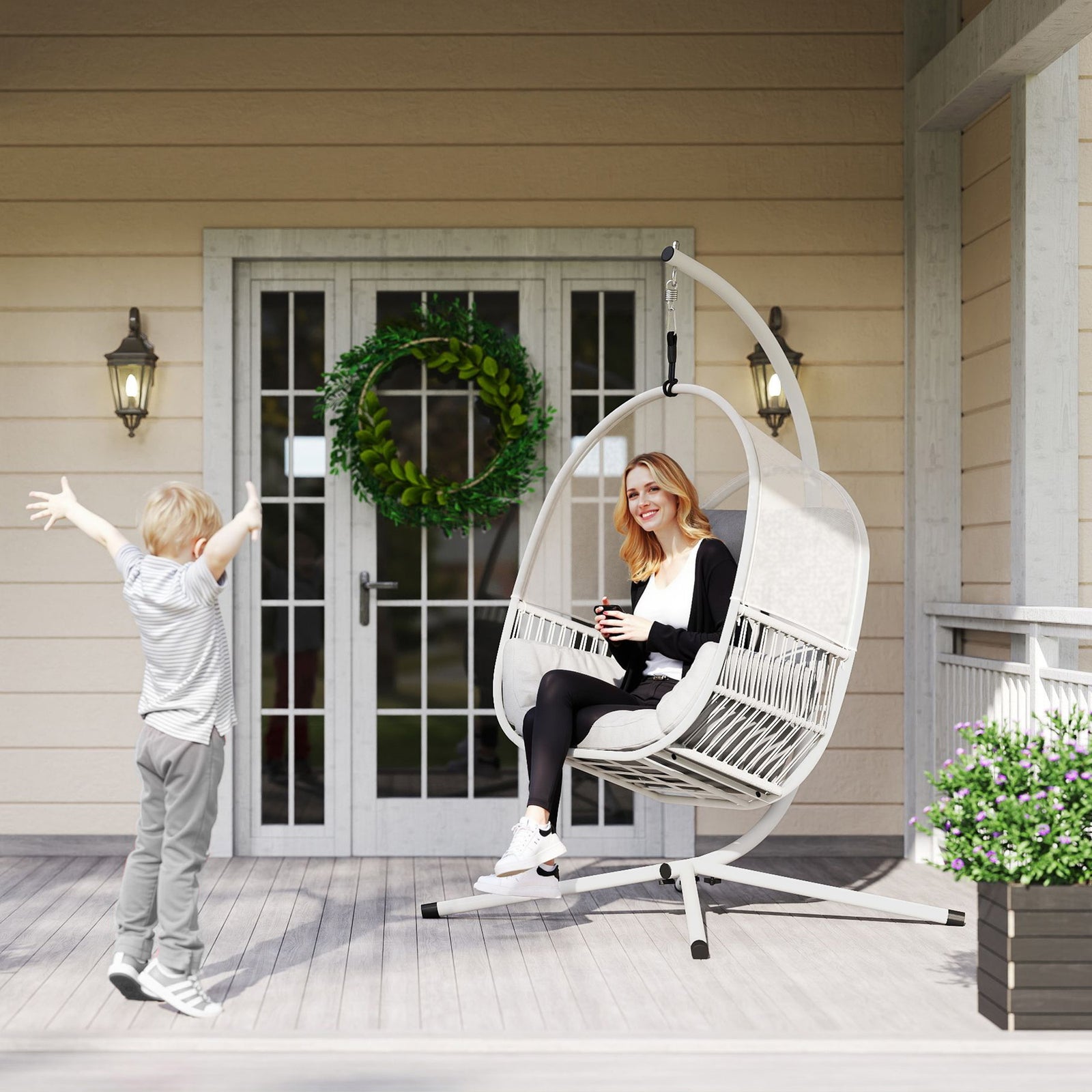 Hanging Egg Chair Set | Light Grey