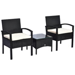 3pc Garden Rattan Bistro Set Dining Table 2 Seater Chair | Black