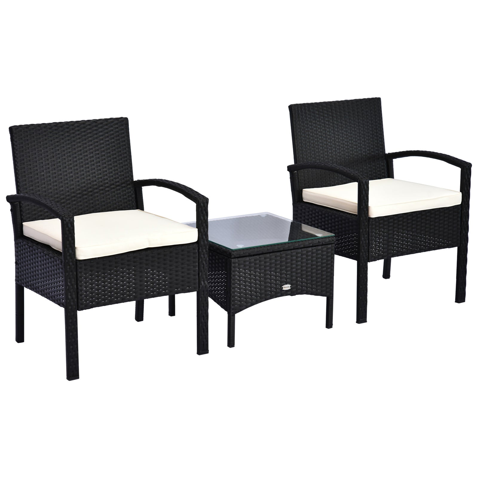 3pc Garden Rattan Bistro Set Dining Table 2 Seater Chair | Black