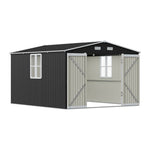 10x12ft Large Metal Storage Shed With Lockable Double Doors, 2 Windows, 4 Vents – Spacious Outdoor Tool Shed