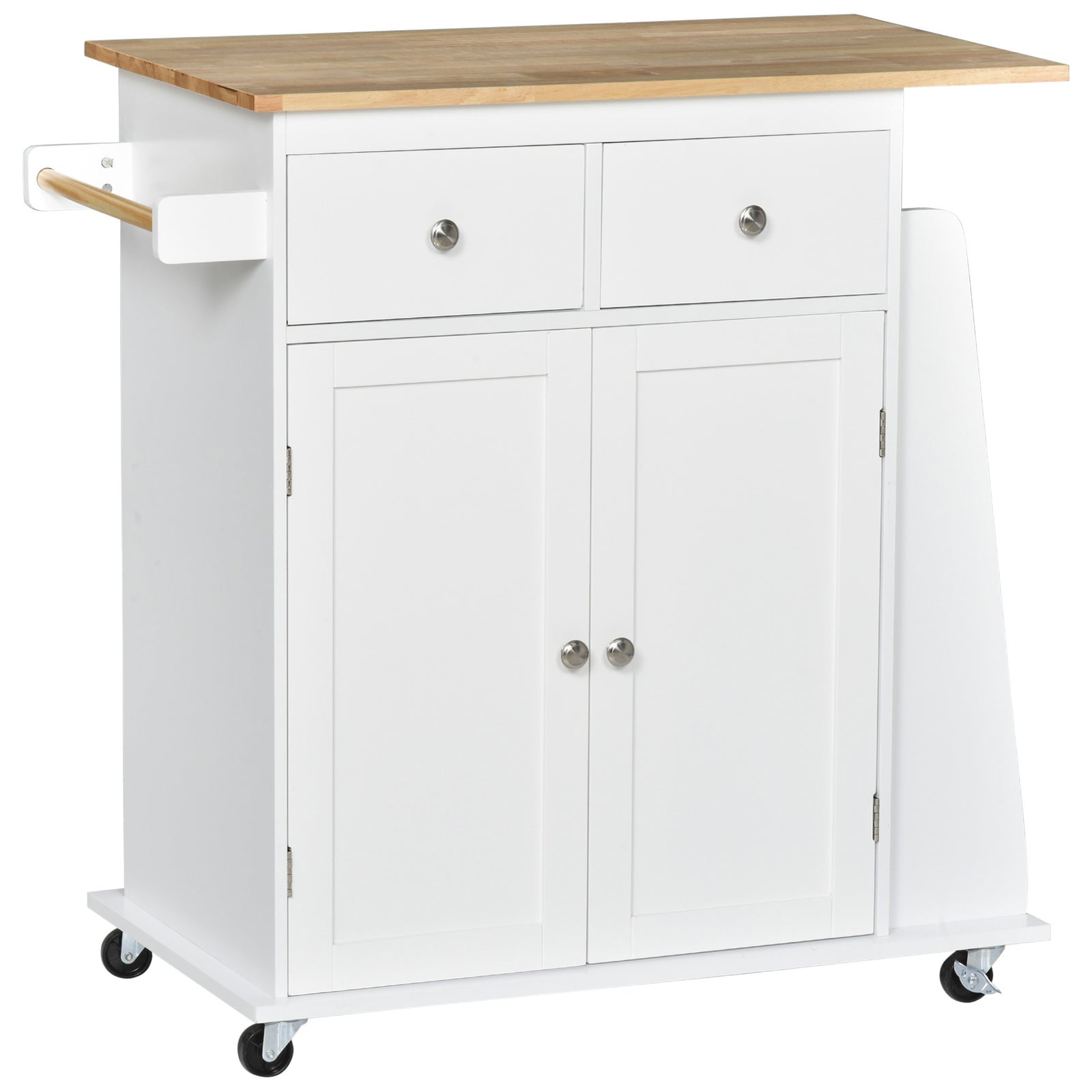 Island Storage Trolley With Rubber Wood Top