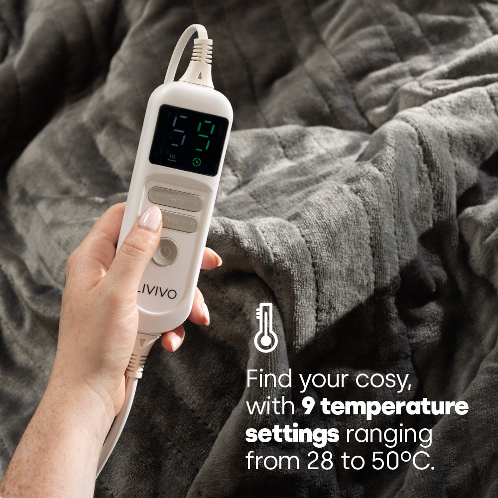 Electric Heated Fleece Over Blanket With Adjustable Digital Control & Safety Timer | Grey