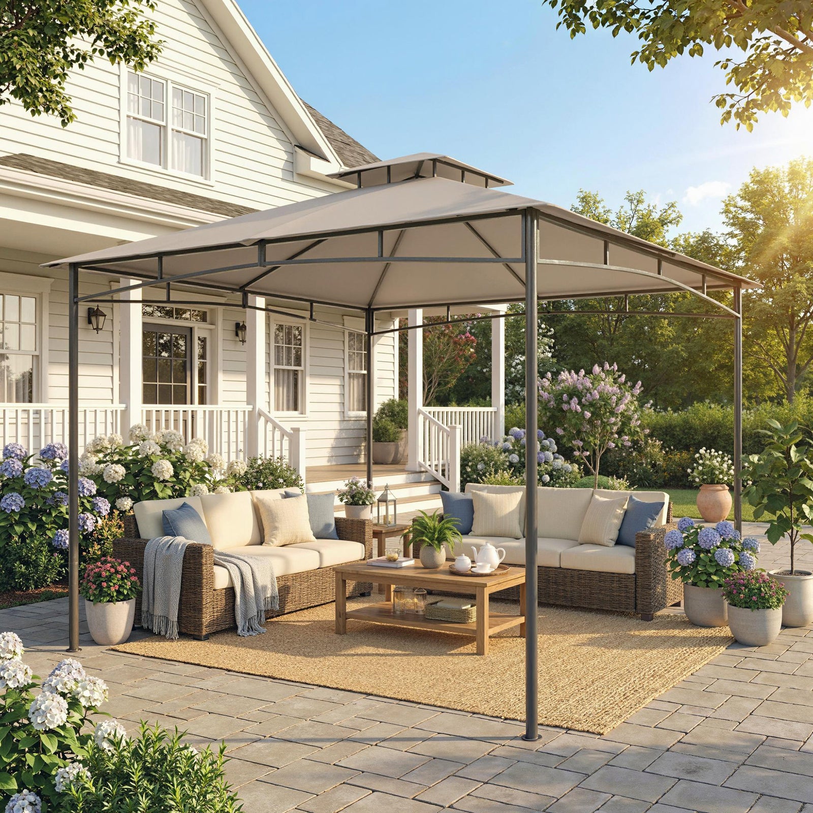  3 X 3 M Gazebo, Outdoor Gazebo Canopy With 2-tier Roof | Khaki
