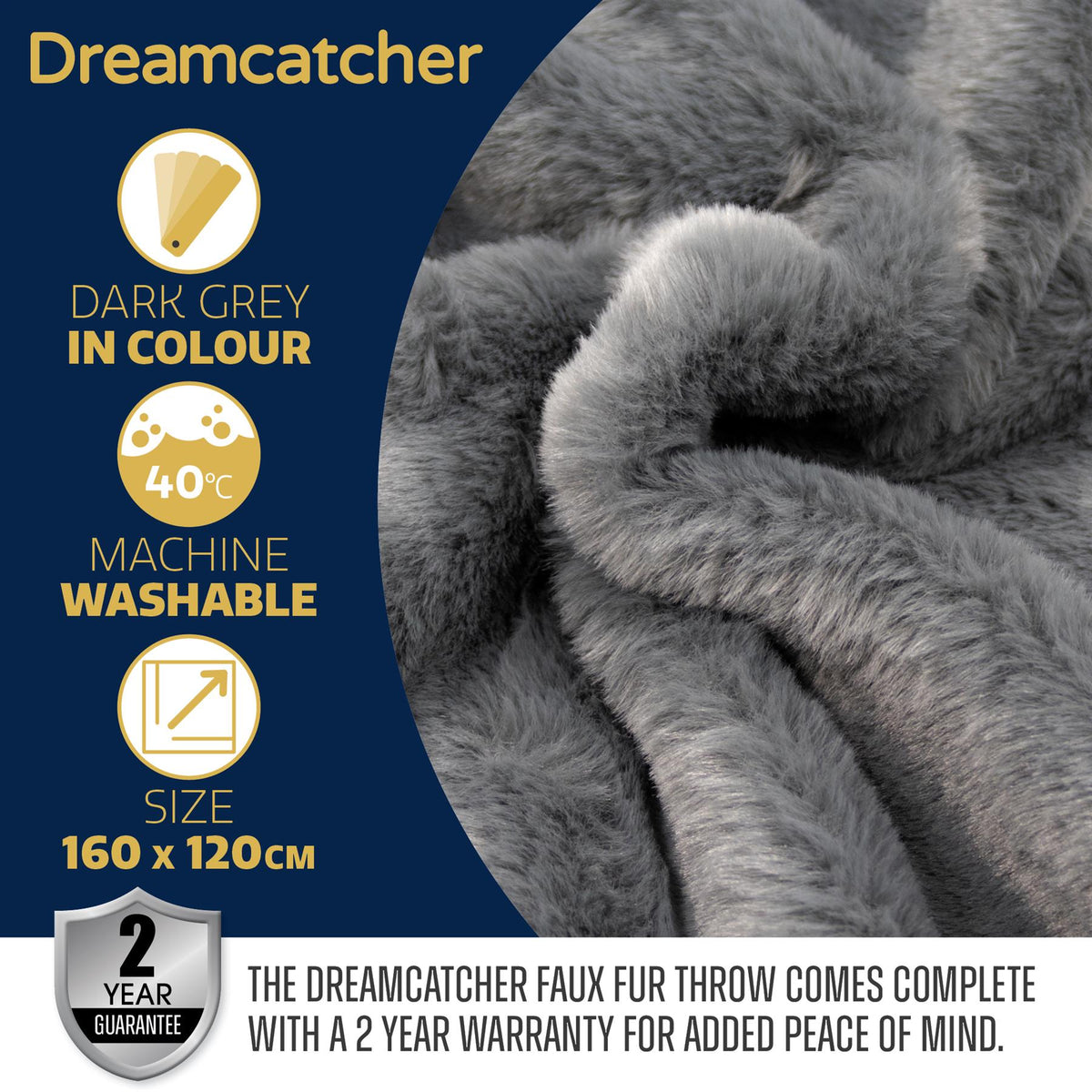 Heated Throw Faux Fur Electric Blanket 160 X 130cm Thermal Blanket & Timer 9 Heat Settings | Double | Dark Grey