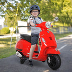 Kids Ride On Licensed Vespa Motorcycle 6v Boys Girls Mp3 Music Led Lights | Red