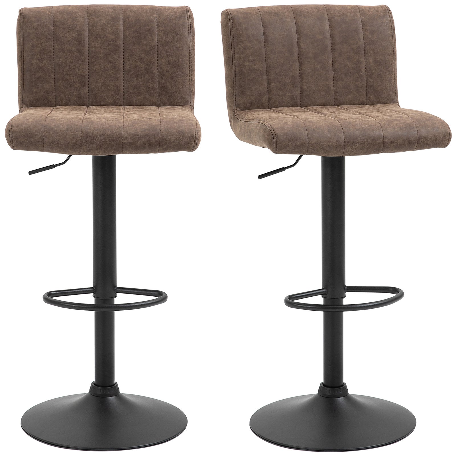 Barstools Set Of 2 Adjustable Height With Footrest | Brown