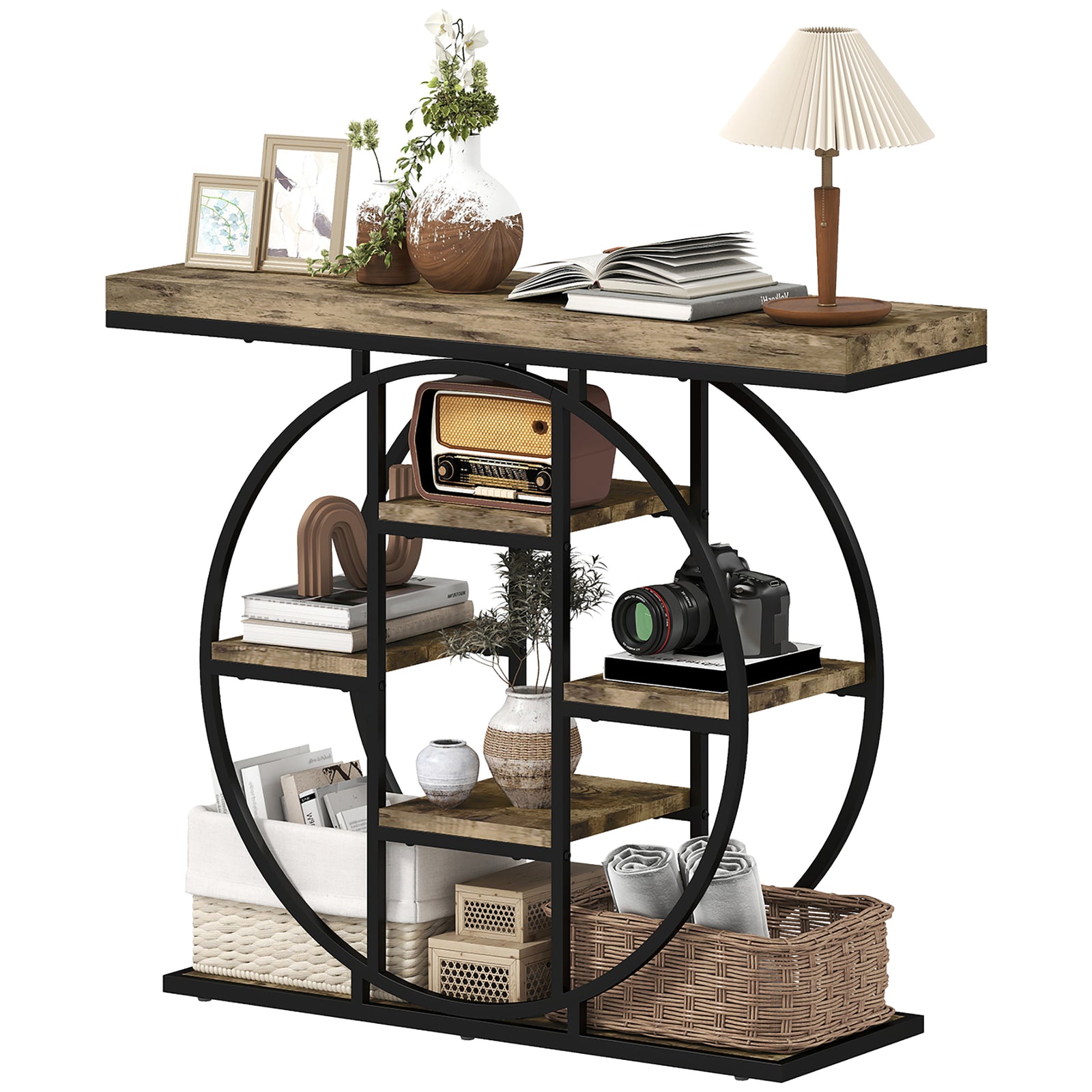HOMCOM Industrial Console Table, Hallway Table With Storage Shelves