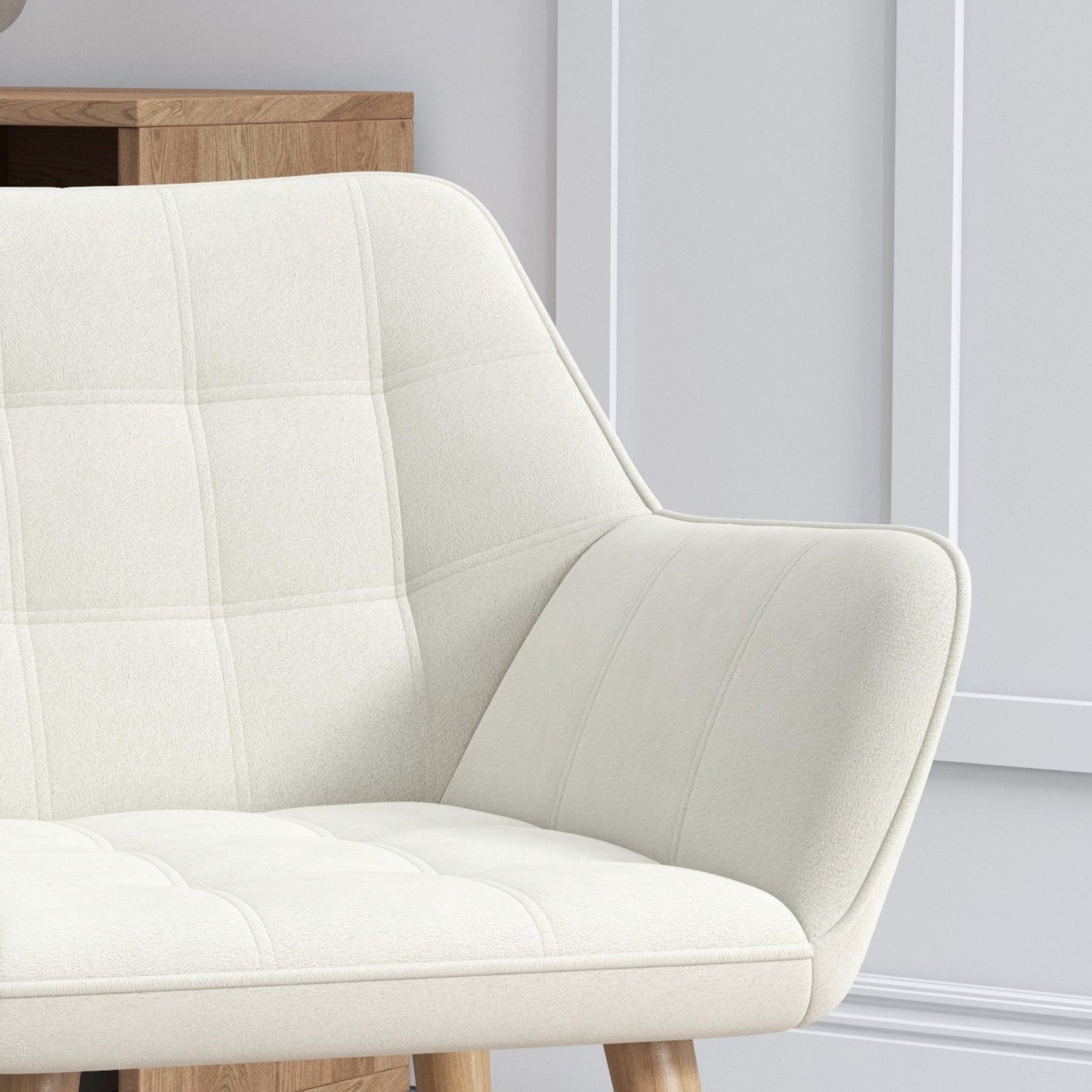 Velvet-feel Accent Chair With Arms Slanted Back Wood Legs | One Size | Cream