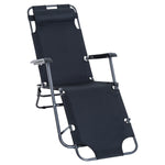 2 In 1 Outdoor Folding Sun Lounger W/adjustable Back, Pillow | Black