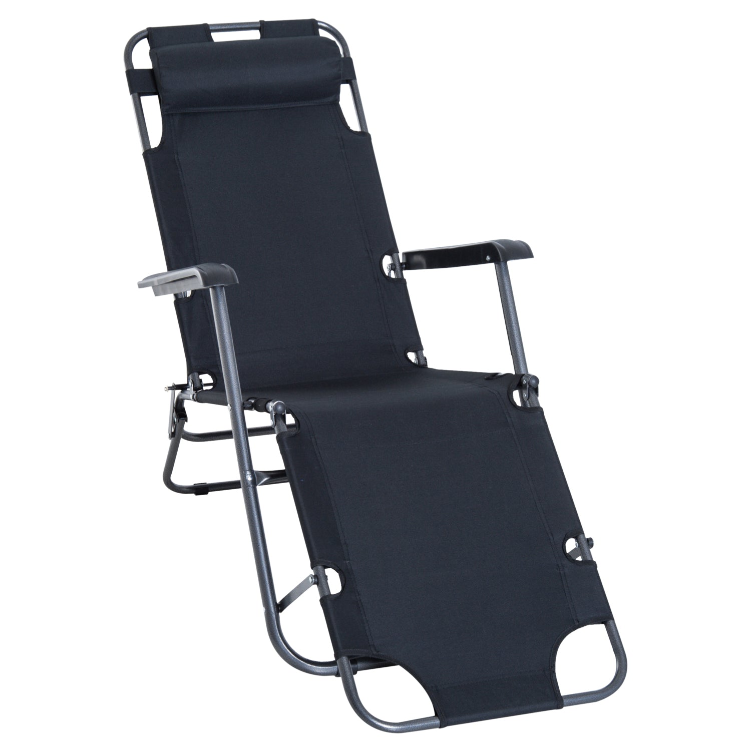 2 In 1 Outdoor Folding Sun Lounger W/adjustable Back, Pillow | Black