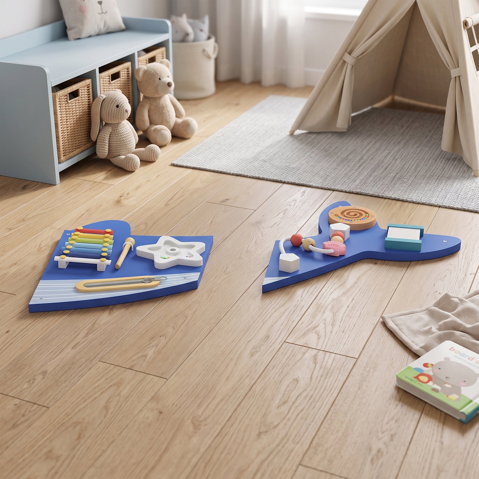 AIYAPLAY Whale Activity Wall Busy Board, 13 In 1 Montessori Inspired Toys