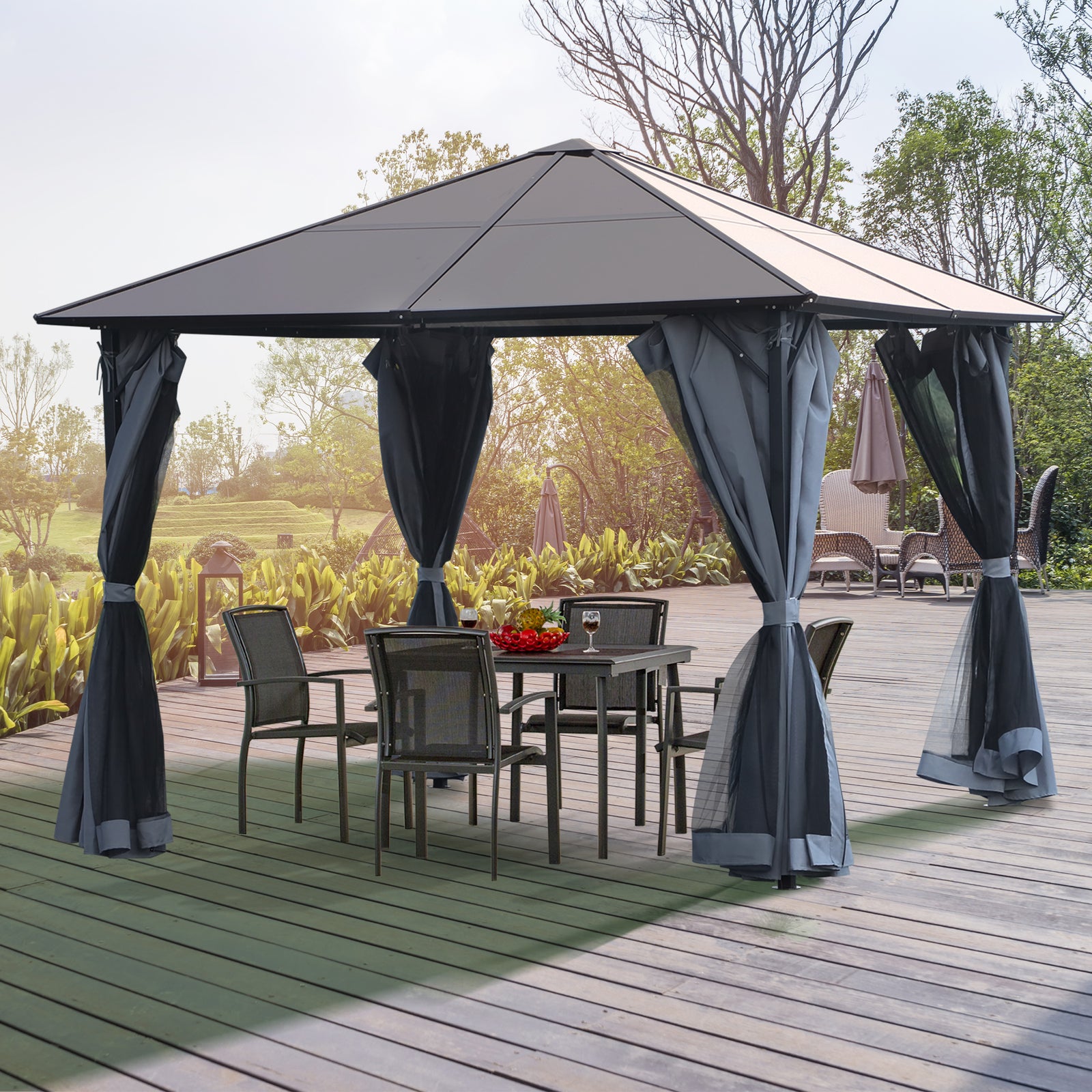 Pc Hardtop Gazebo With Aluminium Frame And Curtains | Small | Gray