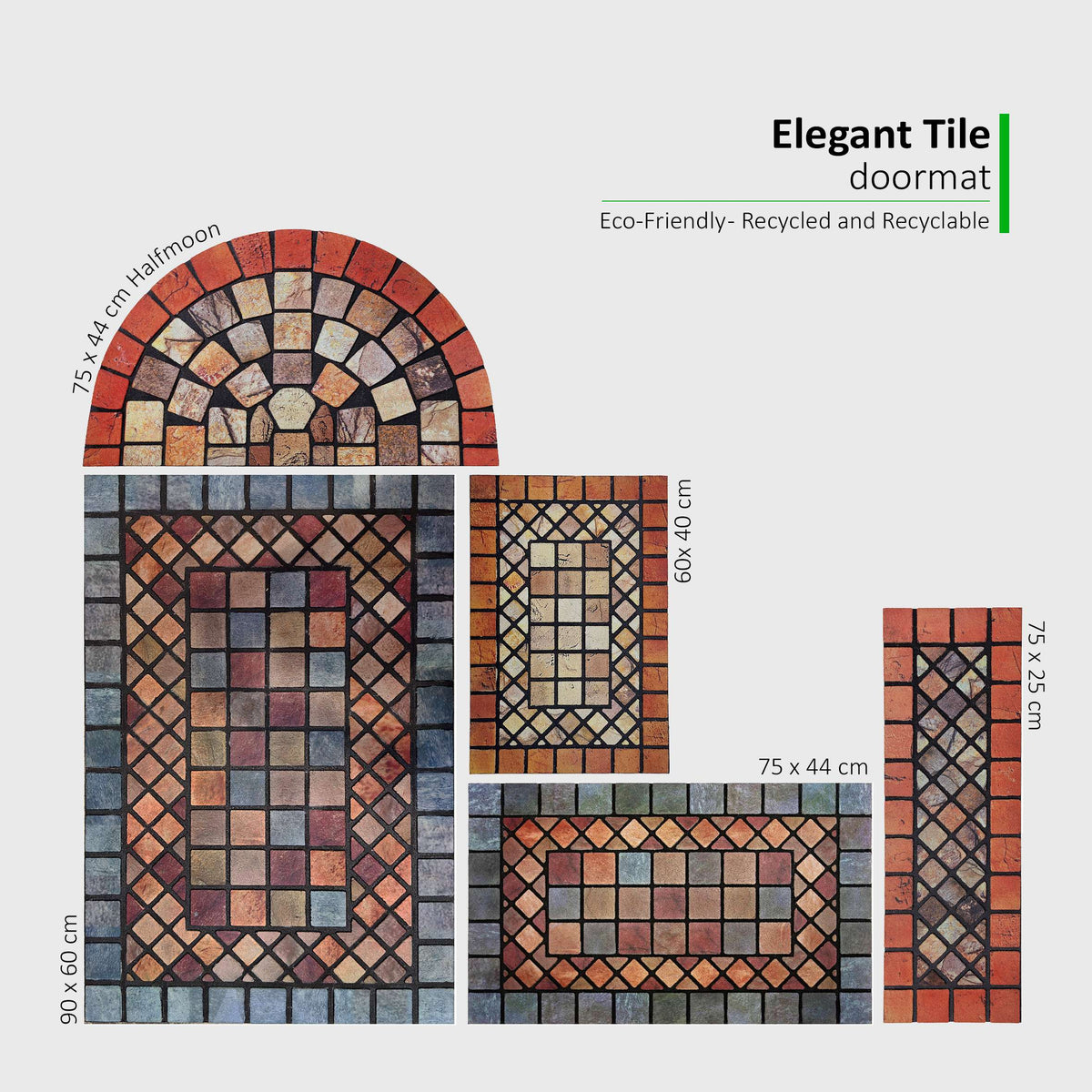 Elegant Tile Effect Narrow Step Doormat - Blue Edge | Set of 4 | Blue