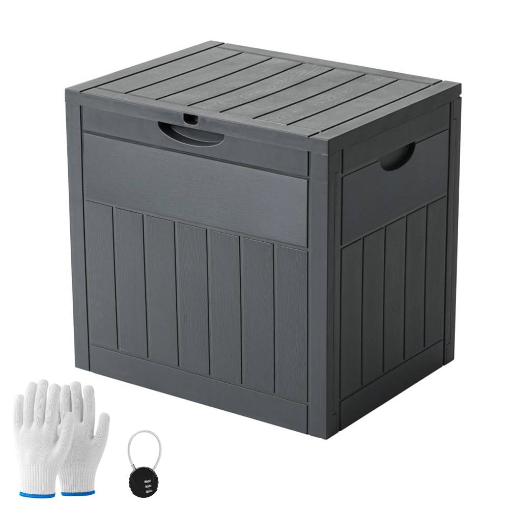 126l Waterproof Plastic Storage Box With Padlock – Lockable Wood-grain Outdoor & Indoor Container | Grey