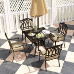 5 Pieces Cast Aluminium Garden Dining Set W/ Parasol Hole