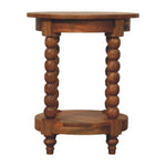 Solid Wood Barley Twist Round Side Table, Open Shelf, Light Brown