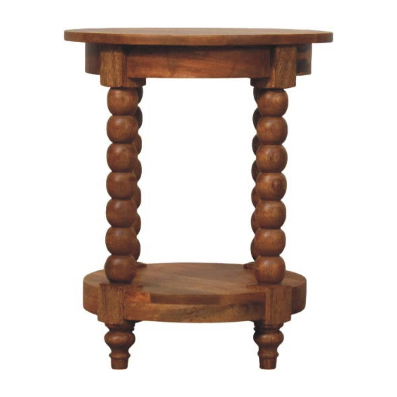 Solid Wood Barley Twist Round Side Table, Open Shelf, Light Brown
