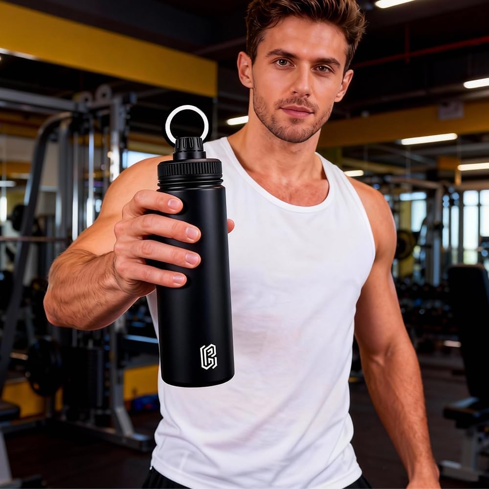 800ml Insulated Stainless Steel Water Bottle Magnetic Phone Holder | Black