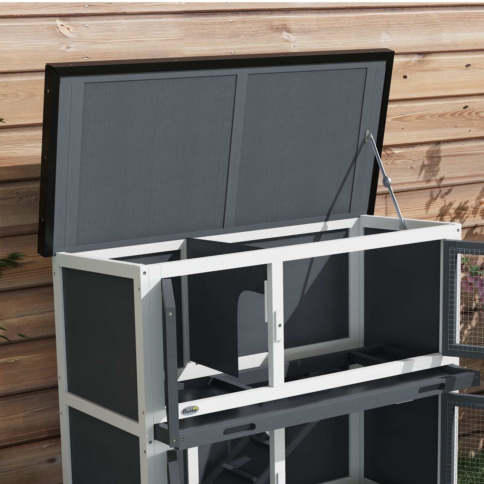 Double Decker Rabbit Hutch Bunny Cage Pet House Outdoor W/ Tray | Gray