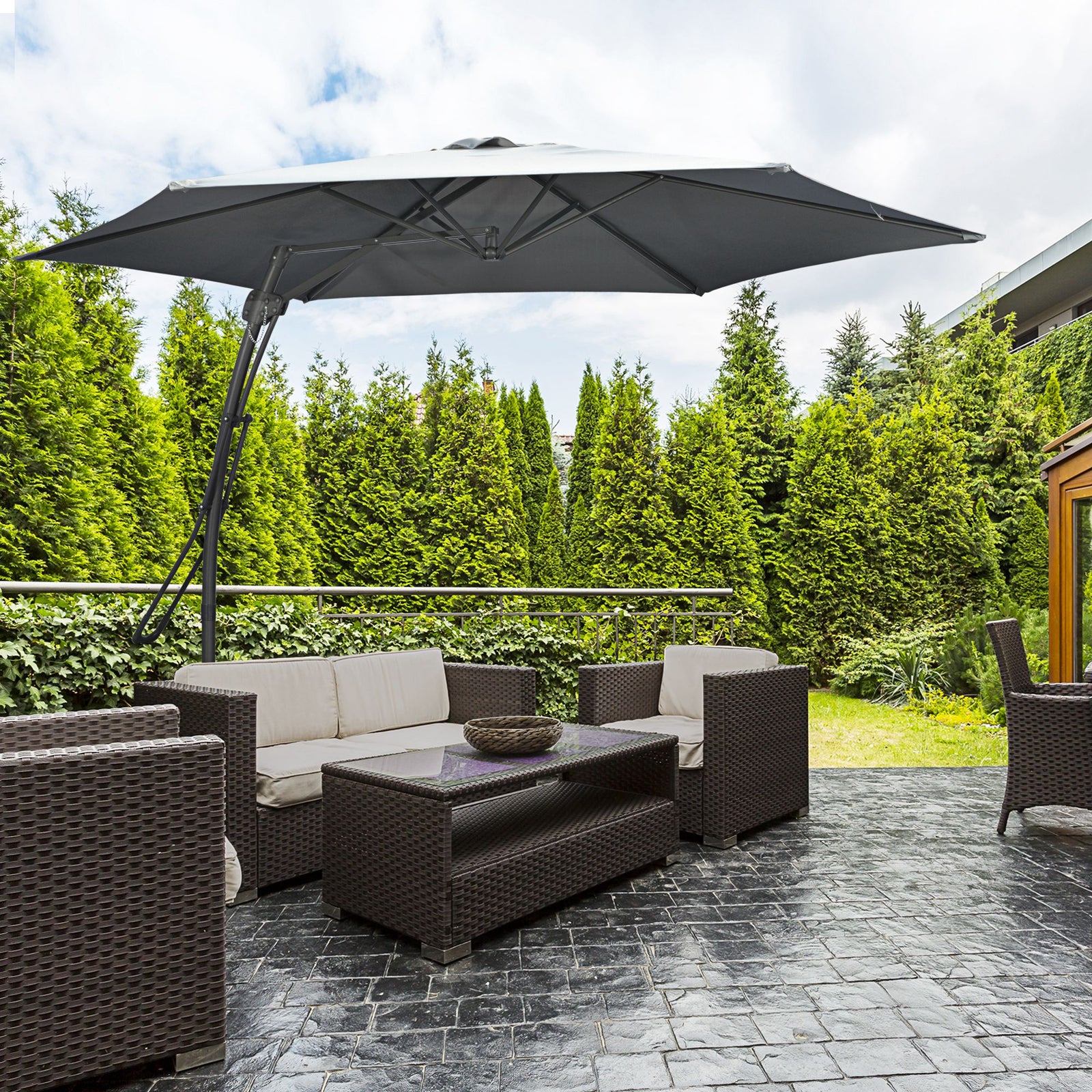 3m Cantilever Parasol W/ Crank Handle, Cross Base | Dark Gray