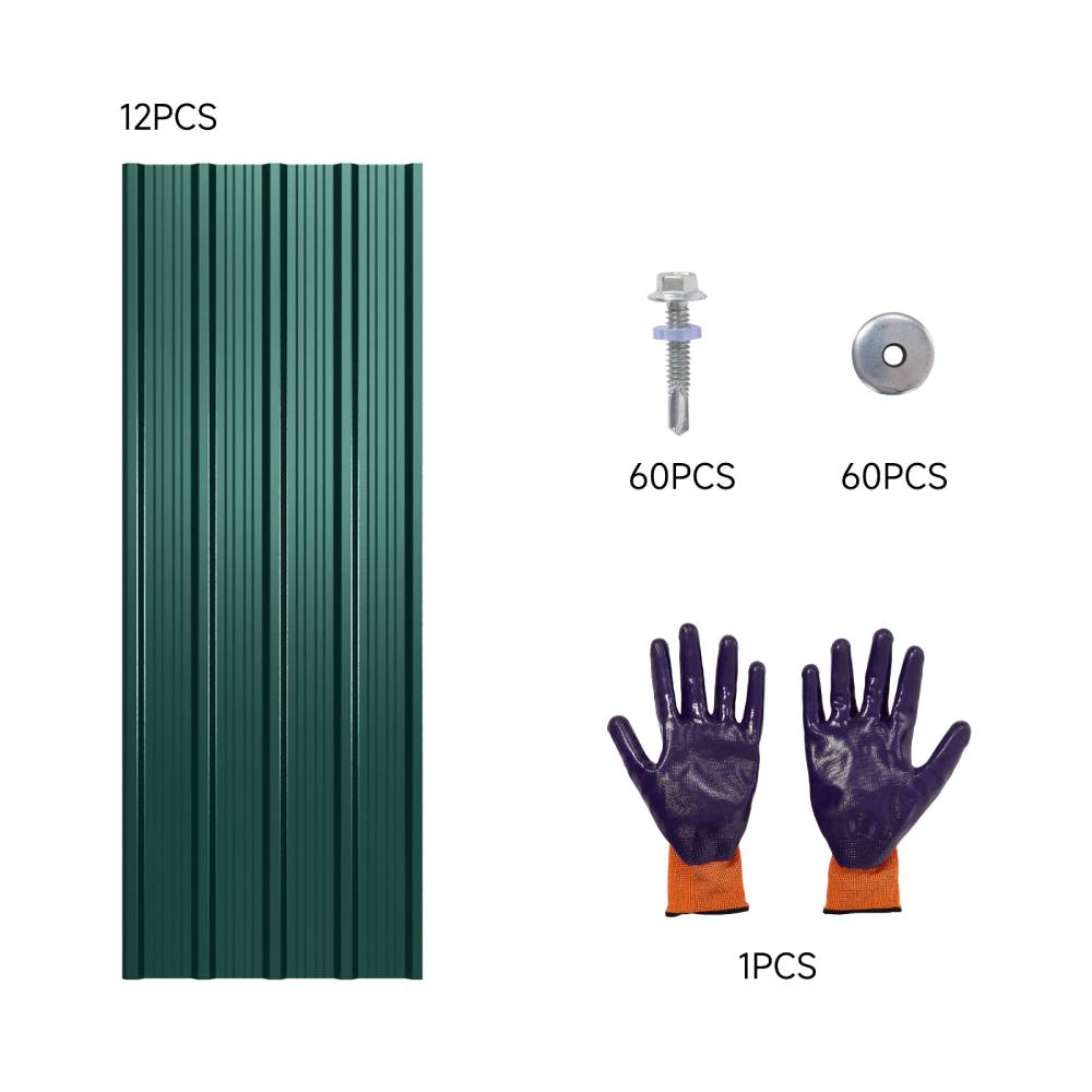 12pcs Galvanised Steel Corrugated Roofing Sheets | Green