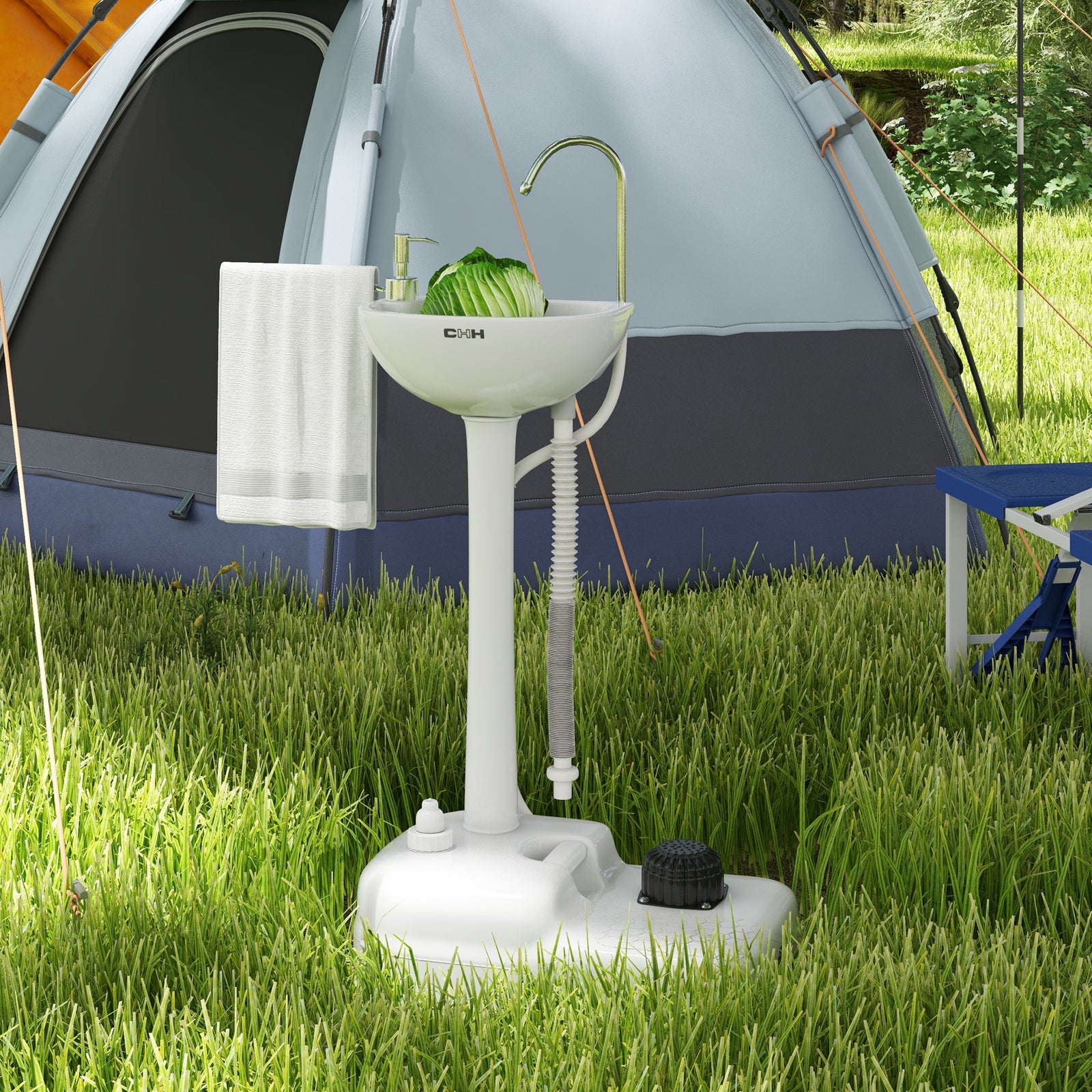 Camping Hand Wash Sink With Towel Holder & Soap Dispenser | Gray