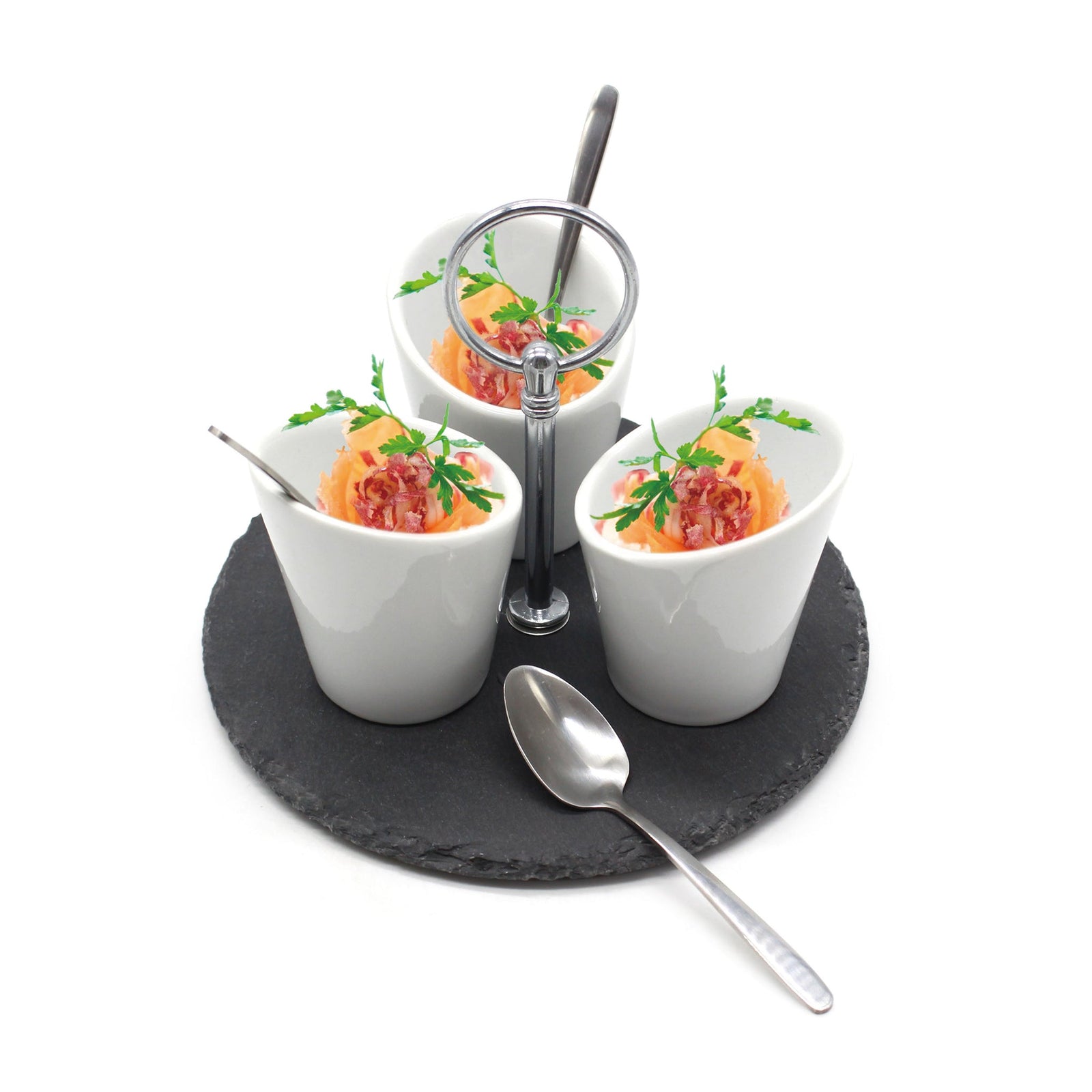 Snack Diping Cups Slate Tray Ceramic Appetizer Tapas Serving