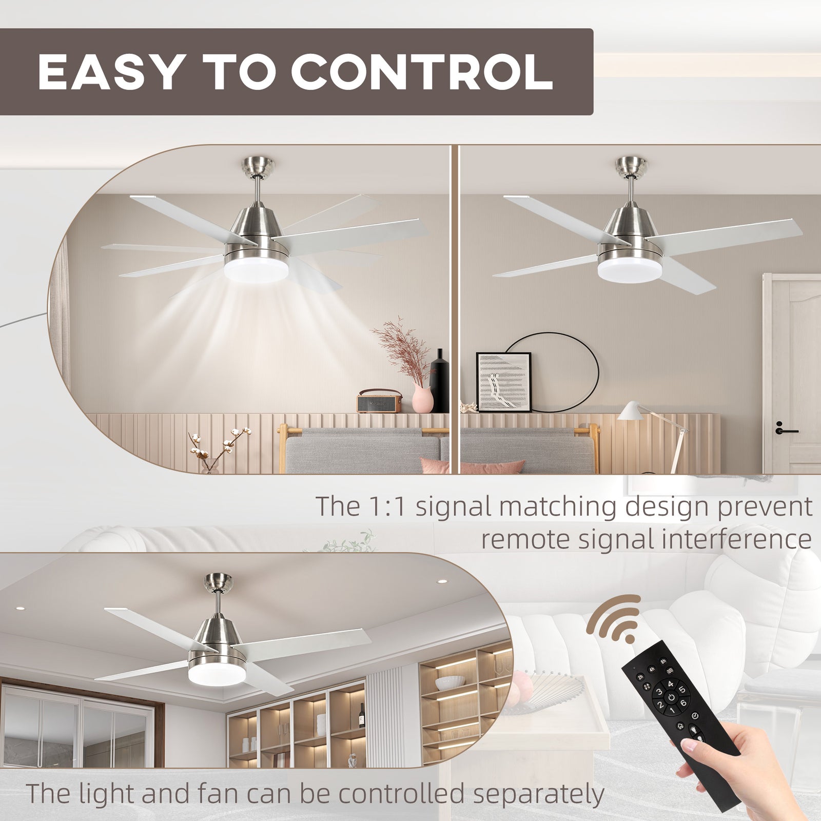 Mounting Reversible Ceiling Fan With Light, Remote | One Size | Silver