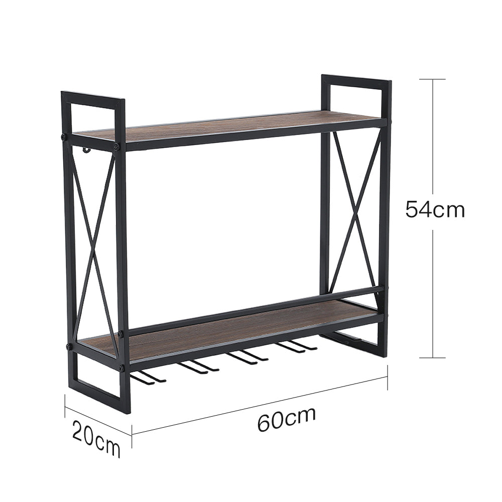 Industrial Hanging Wine Glass Rack Wall Mounted Floating With 5 Glass Holder