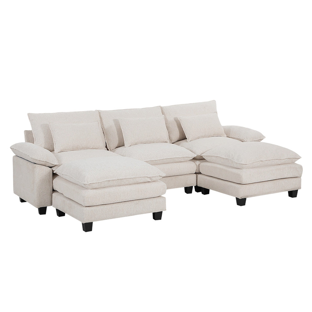 3-seater Chenille Upholstered Sectional Sofa With Pillows