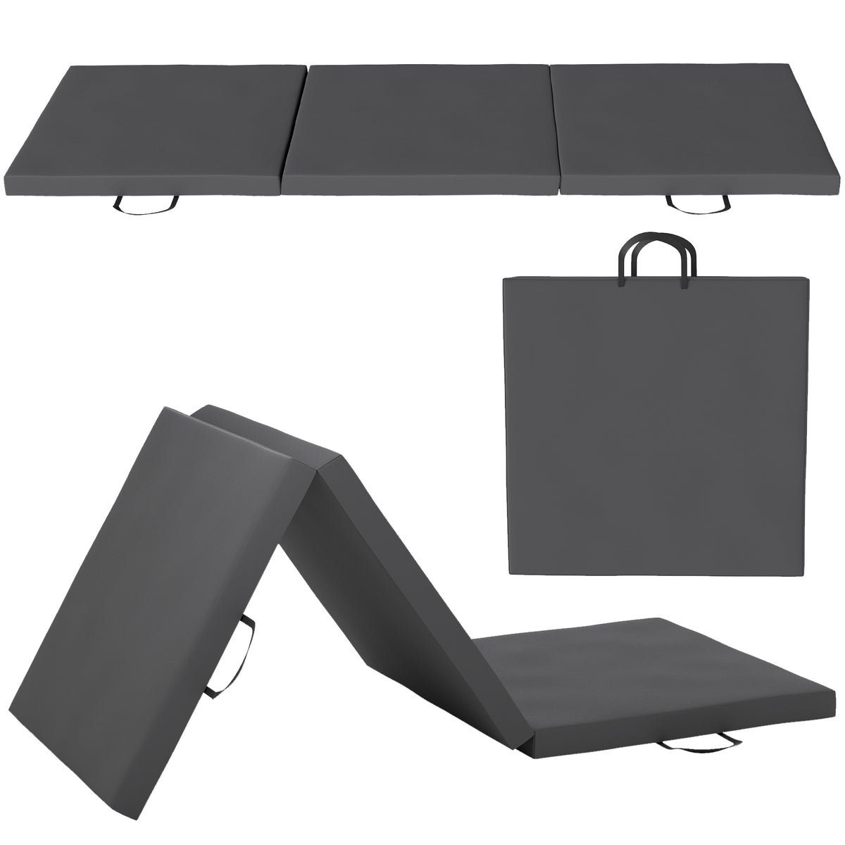 HOMCOM 6ft Foldable Gymnastics Mat, Tri-fold 2" Thick Crash Mat, Grey