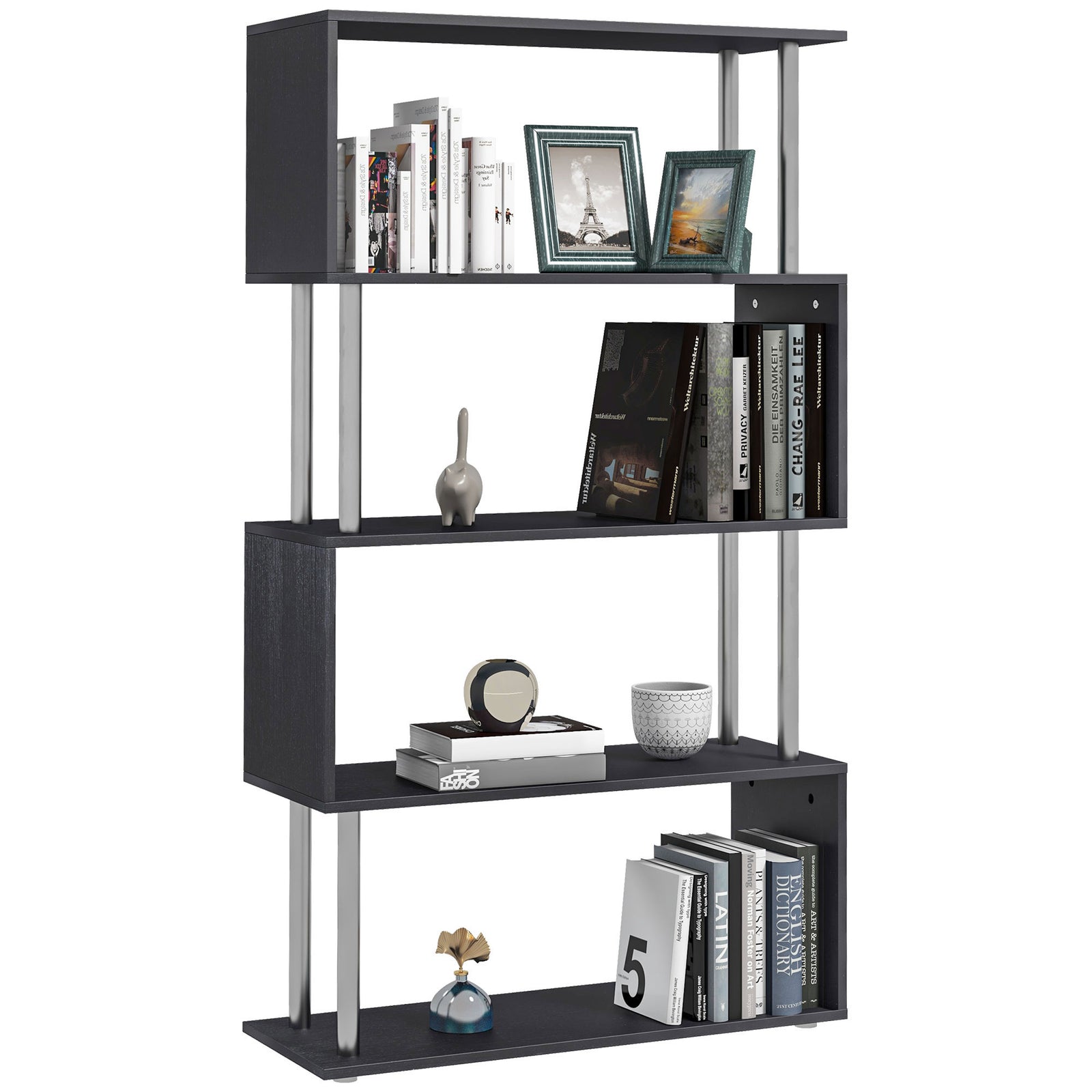 Wooden Storage Display Unit Bookcase Dividers S Shaped | One Size | Black