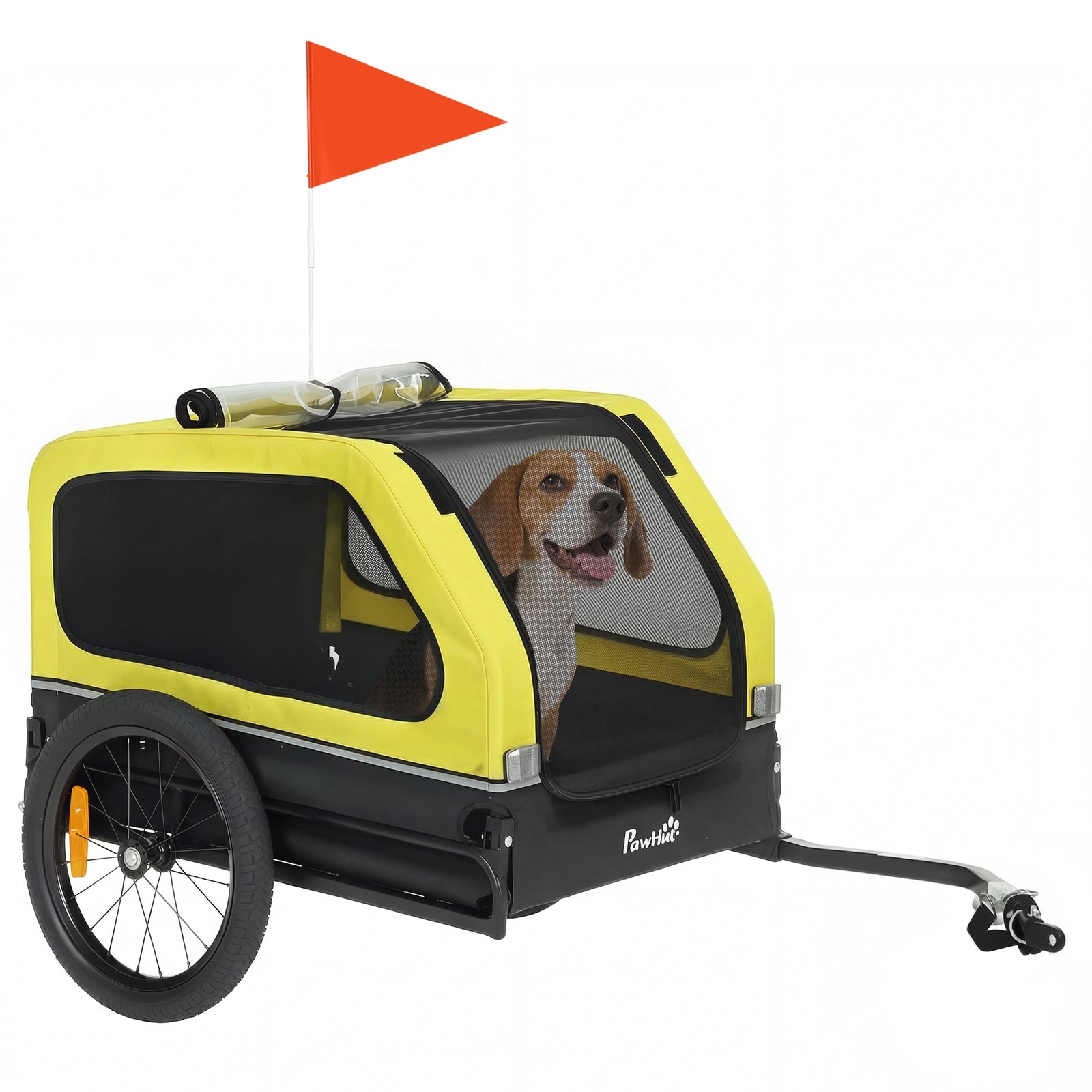 Dog Bike Trailer With Flip-down Ramp Tailgate, Reflectors | Yellow