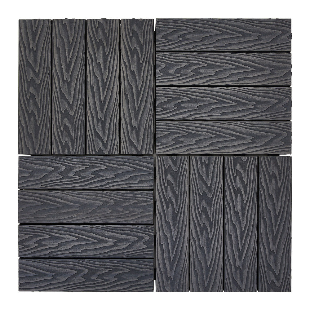 11pcs Interlocking Wpc Deck Tiles, 30x30cm Outdoor Wood-plastic Composite Patio Flooring, Slip-resistant Garden Balcony Tiles | Dark Grey