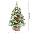Mini Led Christmas Tree With Lifelike Pine Branches, Red Berries & Pinecones, Linen Base, 42cm Tabletop Holiday Decor