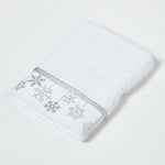 Silver Snowflake Embroidered 100% Cotton Christmas Hand Towel