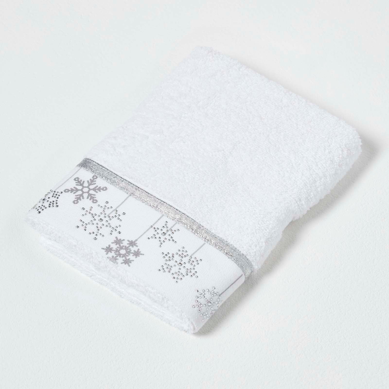 Silver Snowflake Embroidered 100% Cotton Christmas Hand Towel