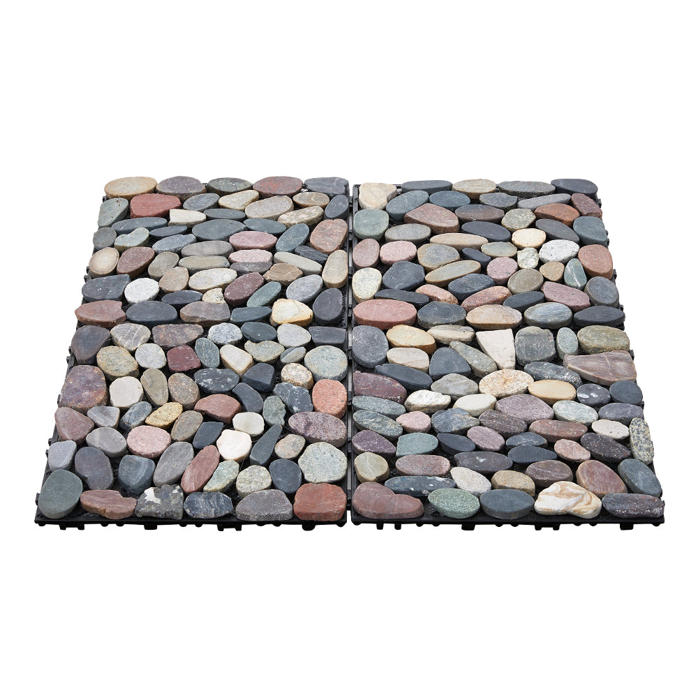 6pcs Interlocking Natural Stone Deck Tiles, 30x30cm Square Outdoor Patio Flooring, Durable Garden Pathway & Poolside Tiles | Multi Colour