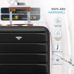 56x45x25cm Large Cabin Carry On Case - Overhead Luggage Suitcase - 4 Spinner Wheels - Abs Shell | 56 x 45 x 25cm | Black & Brown