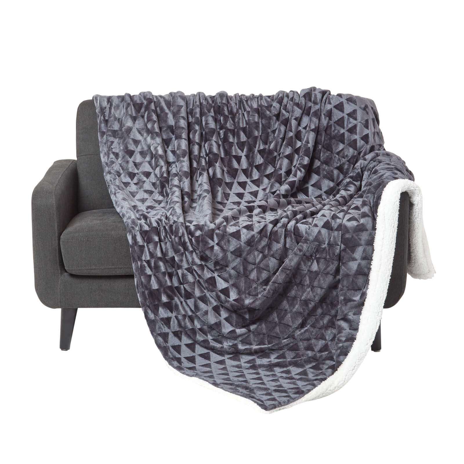 Geometric Triangle Velvet Throw | 130cm x 160cm | Dark Grey