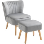 Velvet-feel Accent Chair W/ Ottoman Tub Seat Padding | One Size | Light Slate Gray