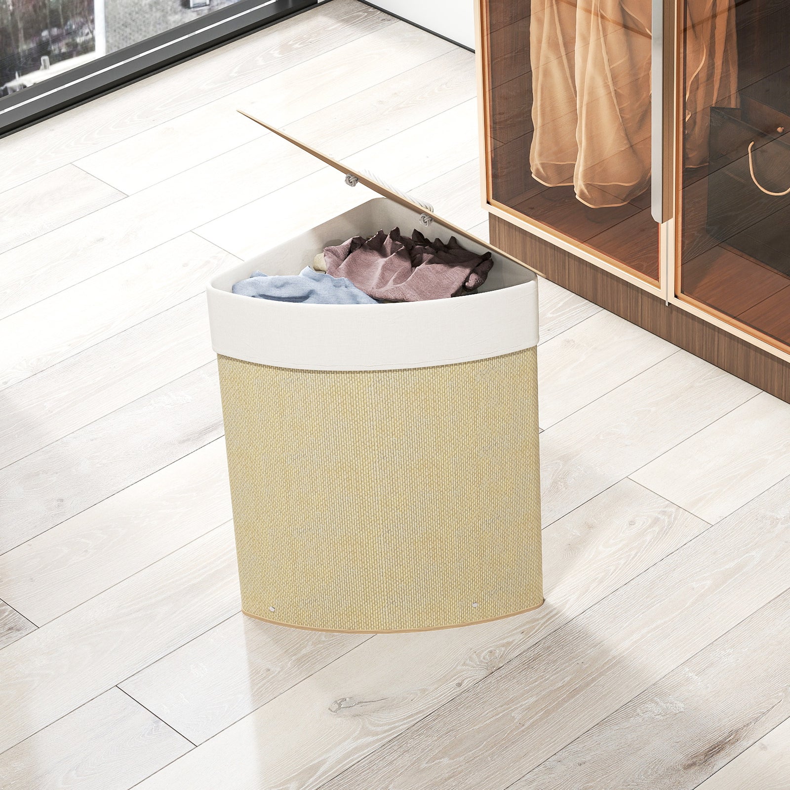 55l Laundry Hamper With Removable Washable Liner Bag | Natural