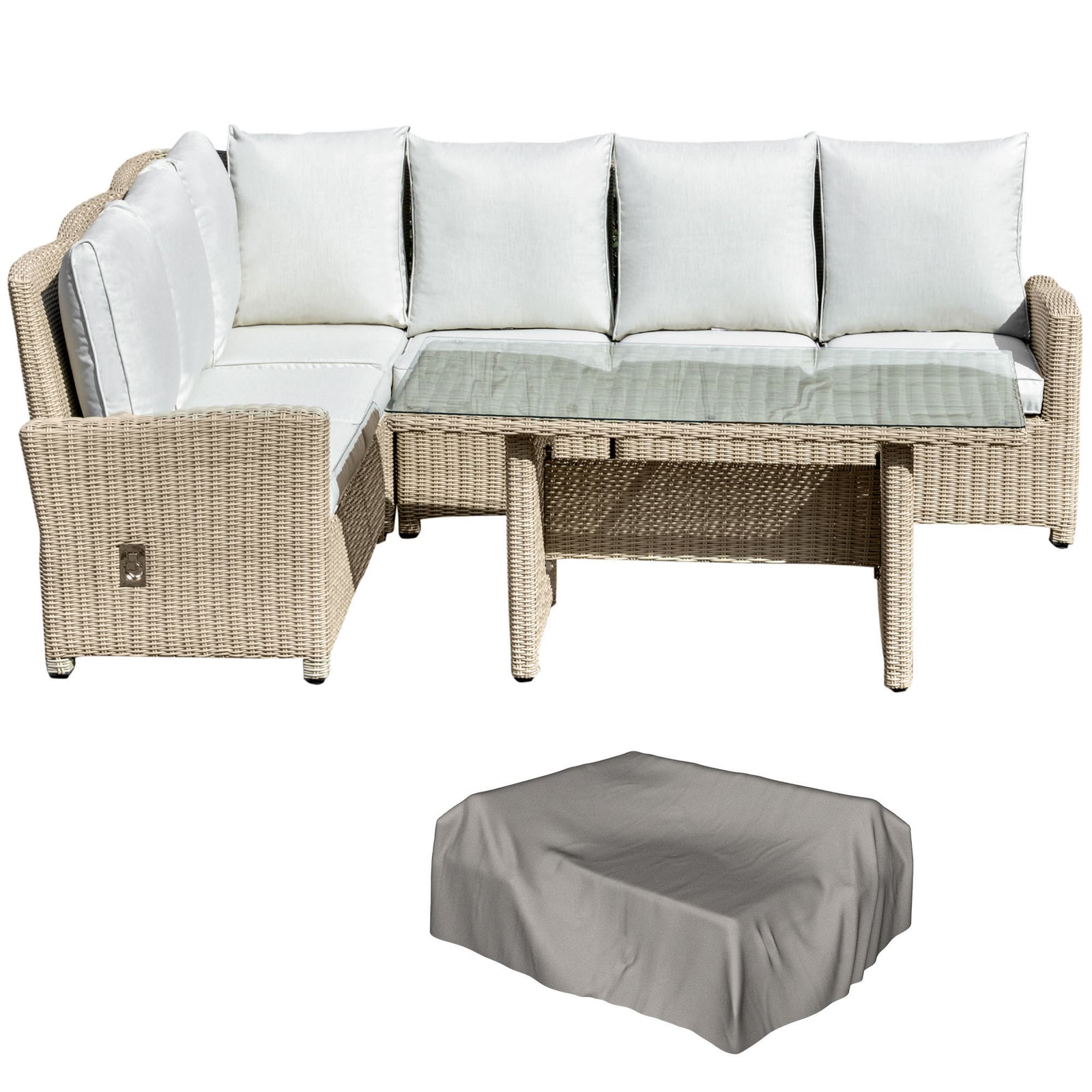 5 Pcs Reclining Rattan Garden Dining Set W/ Cushions