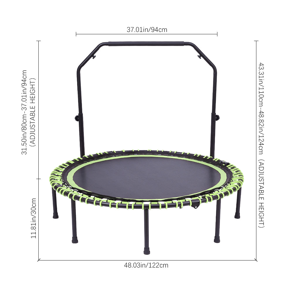 48in Bungee Cords Foldable Round Trampoline With Adjustable U-handle Bar | Green