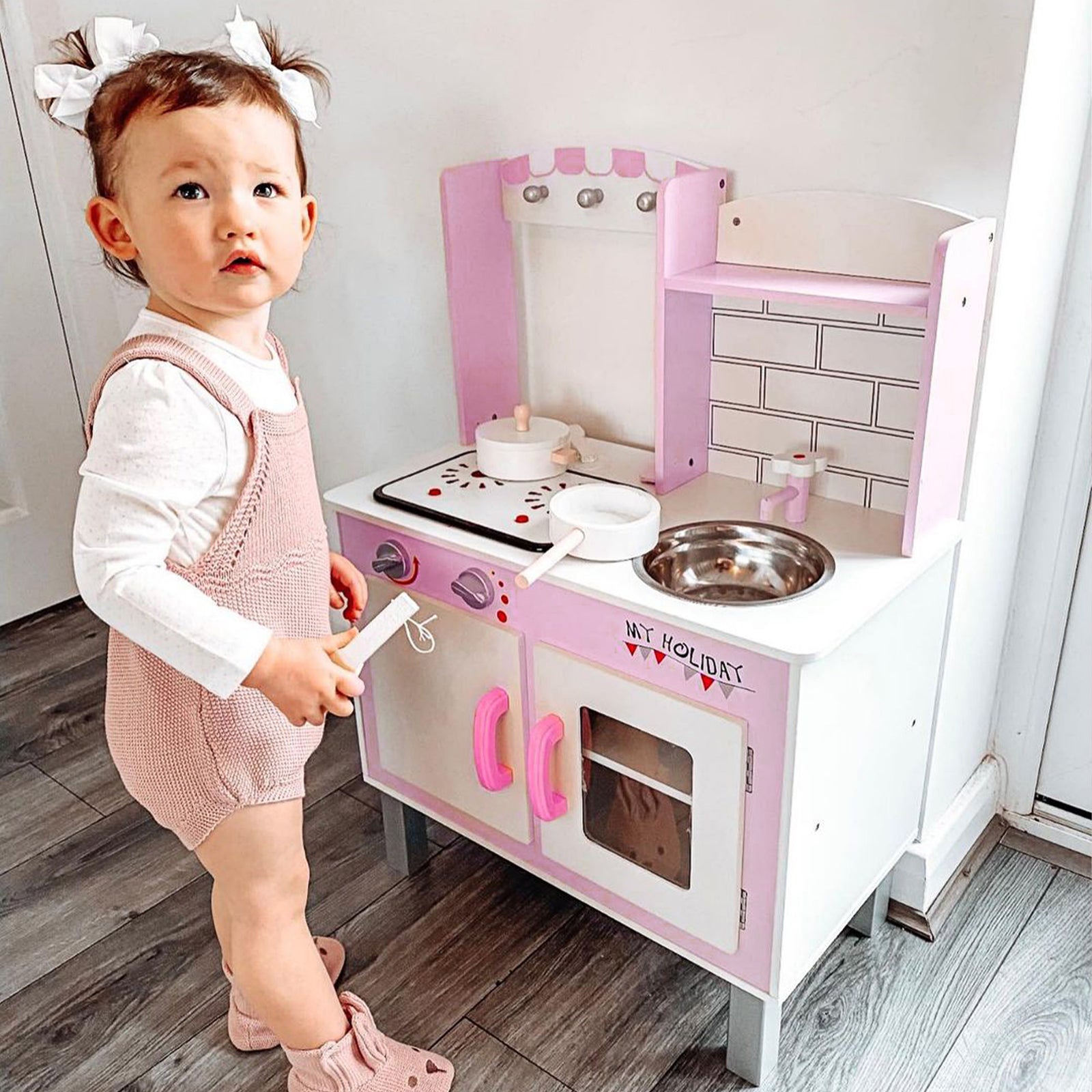 Kids Kitchen Play Set W/ Sounds Utensils Pans Storage 3 Yrs+